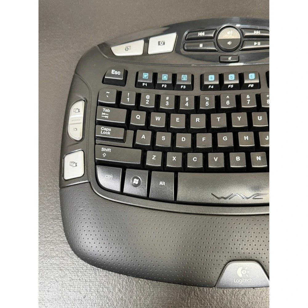 Logitech K350 Wireless Wave Keyboard Black Ergonomic Full Size Media Keys Dongle